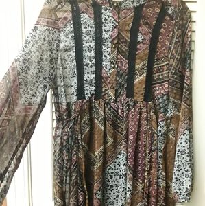 Paisley Block Print Brown Boho flowy dress Davina